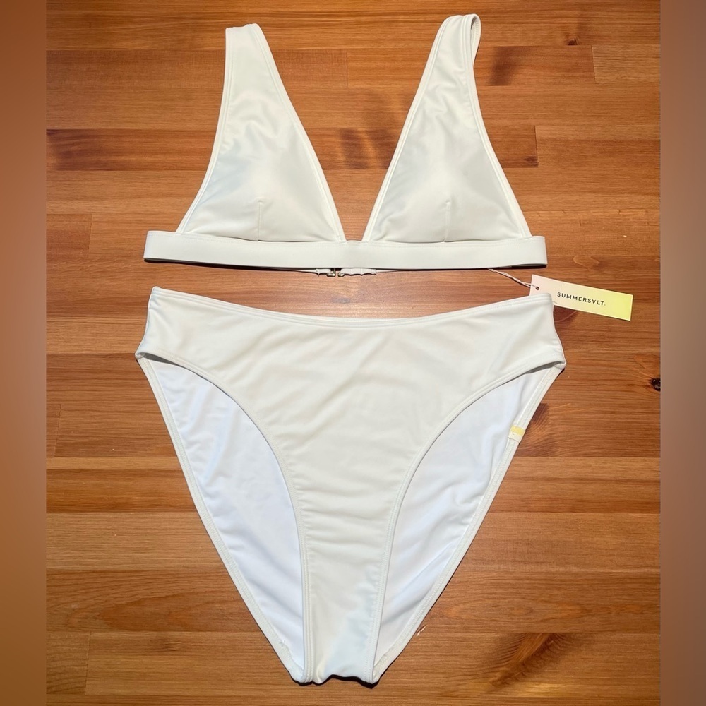 Summersalt Women's 8/10 Plunge Top Bikini High Waisted Bottom Swimwear Set White - Picture 2 of 16